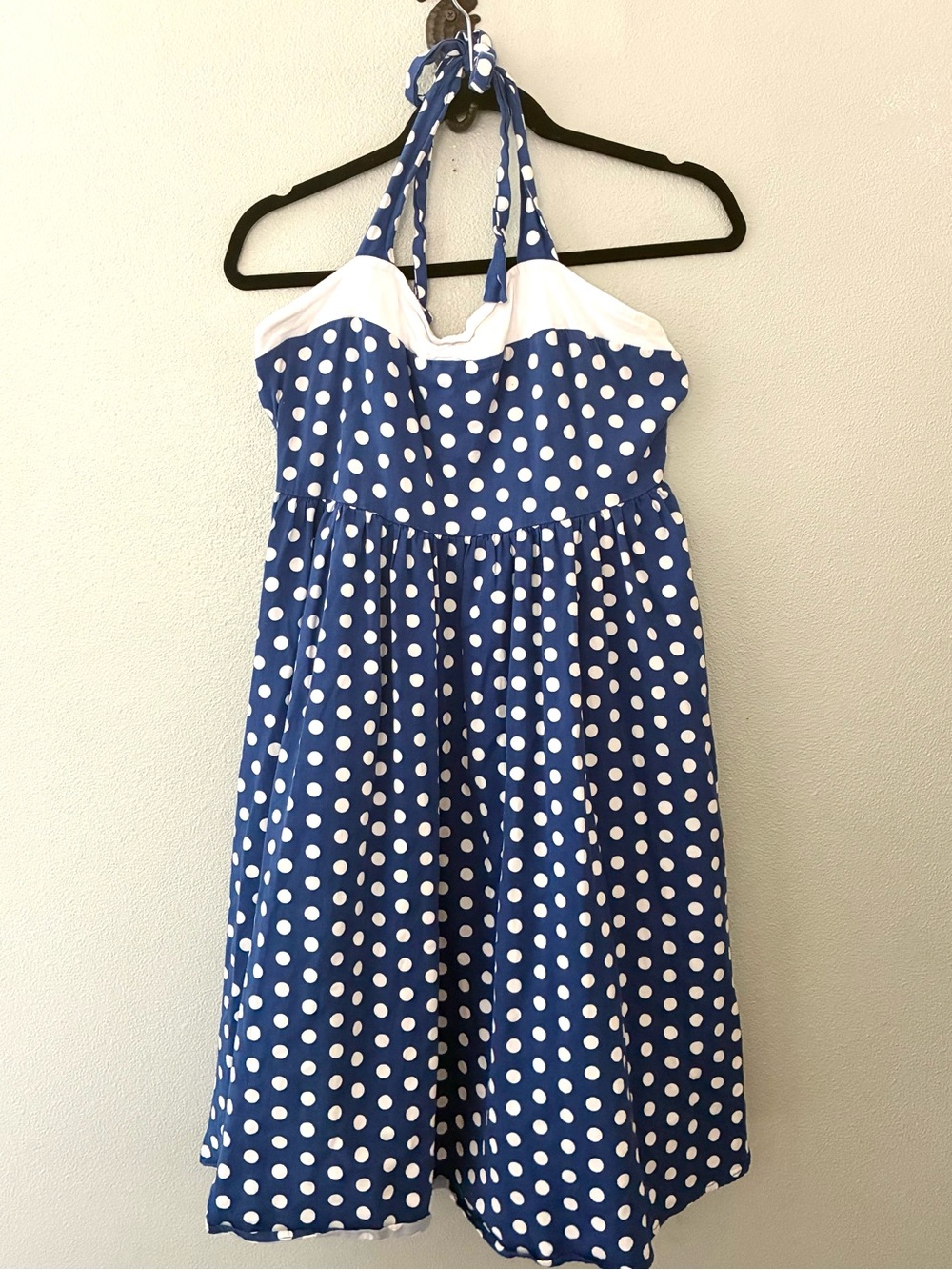 Blue Polka Dot Halter Dress Small Retro Pinup Style
